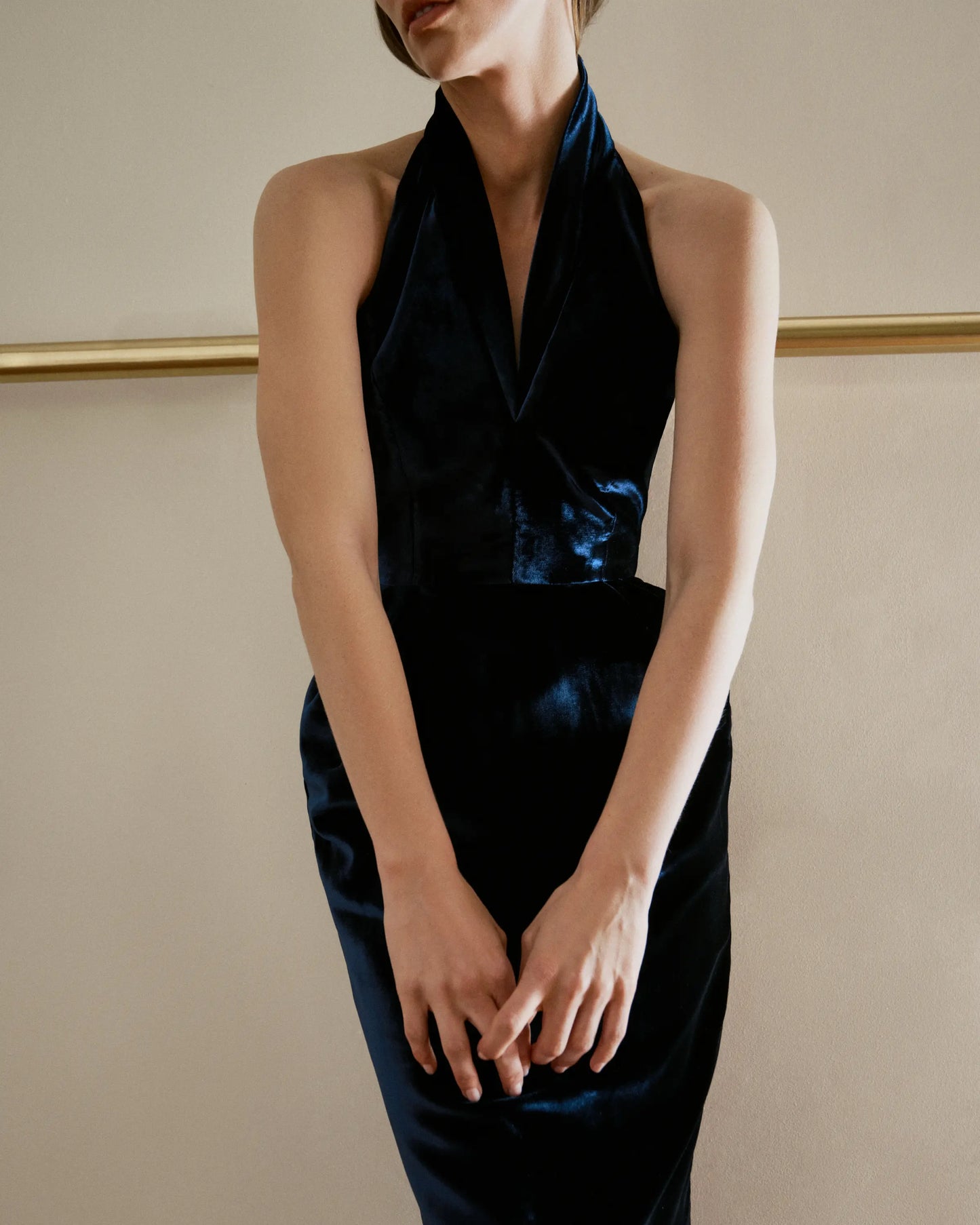 Halterneck dress in navy