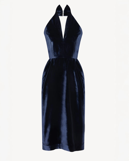 Halterneck dress in navy